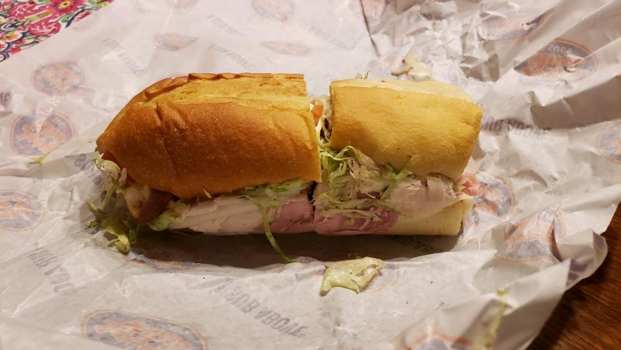An unwrapped regular Jersey’s Mikes sandwich. 