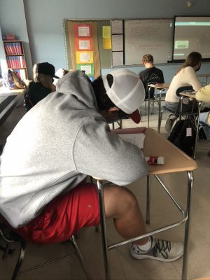 Students wearing hats in class 