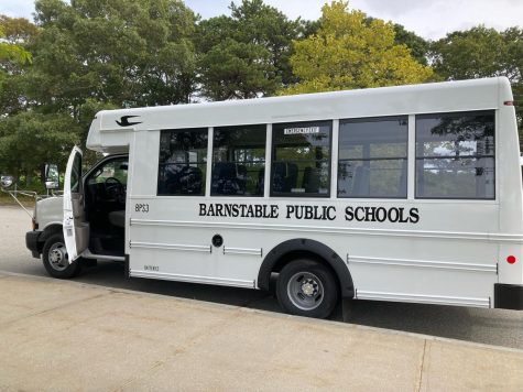 The new environmental science bus parked outside of the classroom.