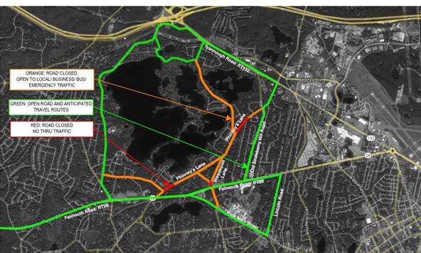 A map of the roads that are open and roads that are closed. 